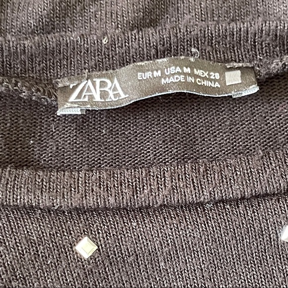 Zara Black Short Sleeve Studded T-Shirt Top Size M Studs Casual Knit - Picture 6 of 9